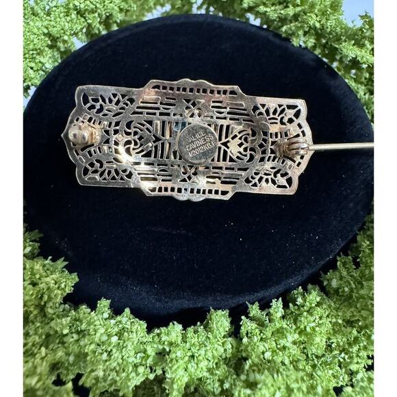 Vintage 12k Gold Filled Alice Caviness Signed Filigree Stone Brooch - Picture 4 of 4